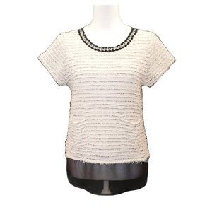 Princess Vera Wang Fringe Knit Chain Pocket Chiffon Suit Professional Blouse M